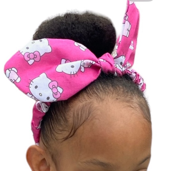 Hello Kitty scarf tie scrunchie hand made USA pink bow cotton rare print summer - Picture 2 of 4